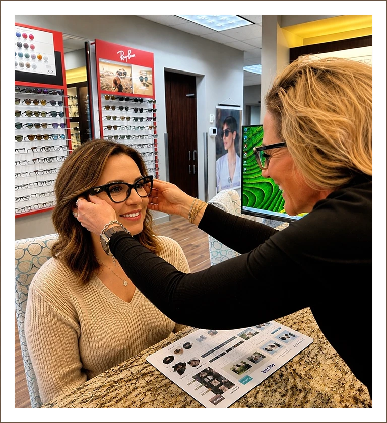 Woman smiling during eyewear fitting