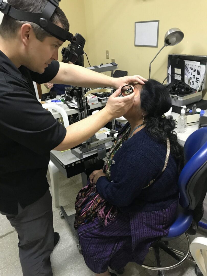 Eye examination in progress with patient