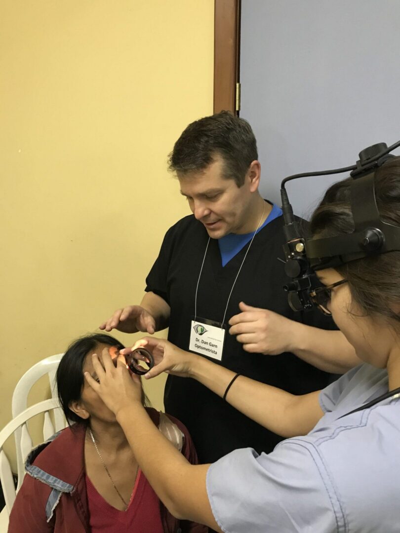 Eye examination with medical professionals