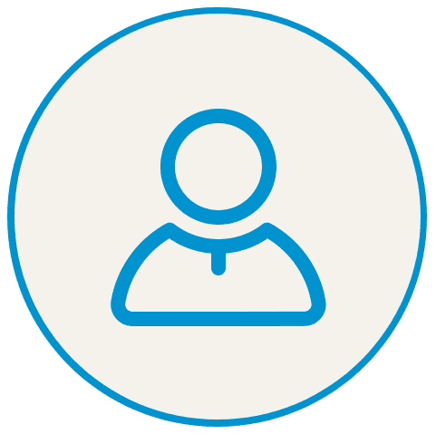 Blue circle with a person icon in the center, set against a white background