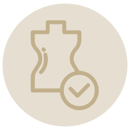 Beige circle with a check mark in the middle, indicating that the user has completed a test