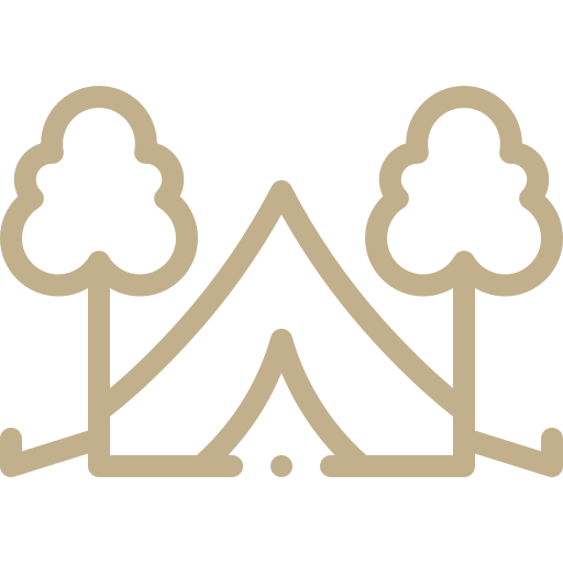 Beige tent with trees in the background, creating a peaceful and serene atmosphere