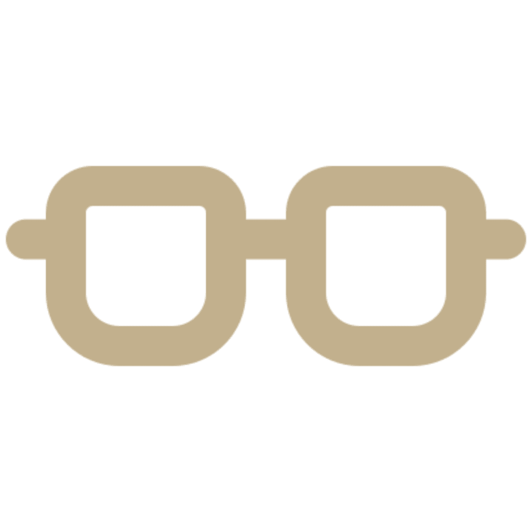 Minimalist beige eyeglasses icon on black.