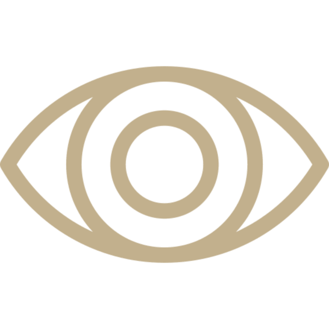 Eye symbol with concentric circles design.