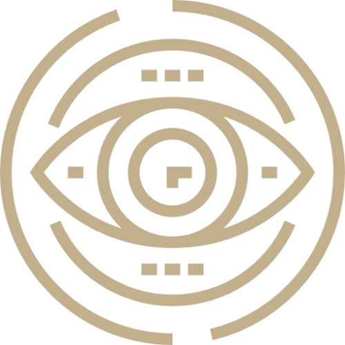 White background with a circular logo featuring an eye in the center, representing the logo for the 13