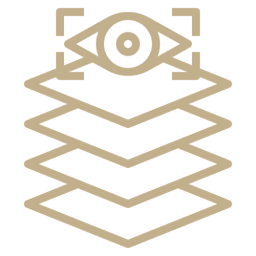 Beige pyramid with an eye in the middle, set against a white background