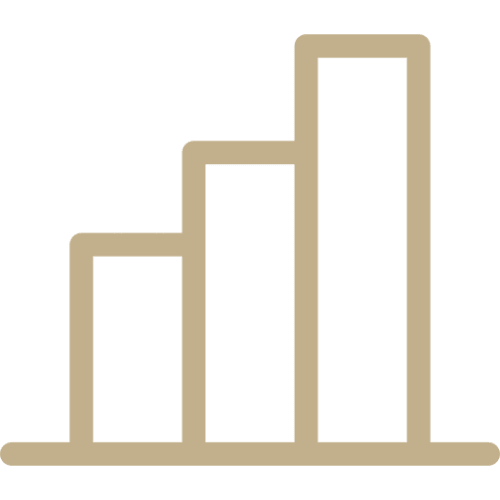 Bar chart icon on a white background, depicting a graph with a line graph in the center