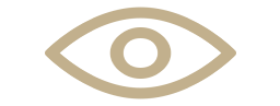 Beige eye icon on a white background, creating a stark contrast between the two colors