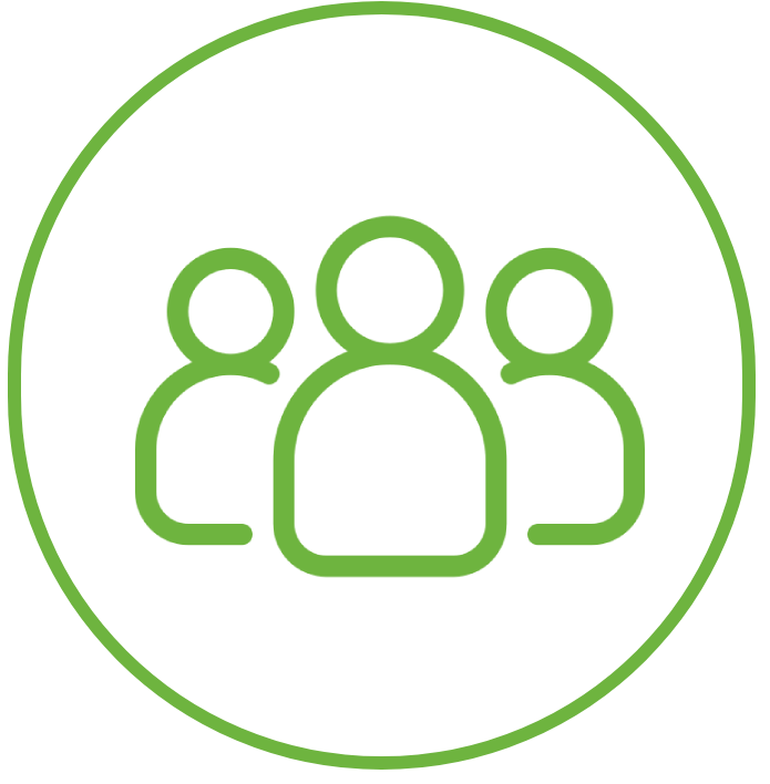Three green silhouettes inside a circle.