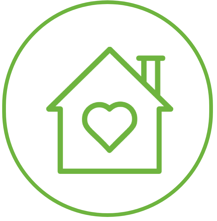 House with heart symbol in green circle.